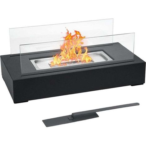 Cheminée bioéthanol,Cheminée Éthanol de Table - Portable,Réctangulaire, Noir, en Acier Inoxydable, 2 Panneaux en Verre, pour Intérieur/Extérieur - Poêle Bioéthanol, à Poser au Sol, Mobile (1/3)
