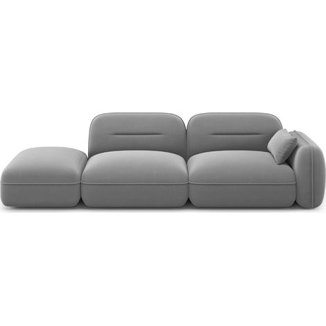 Canapé modulable gauche 3 places en velours gris clair (1/5)
