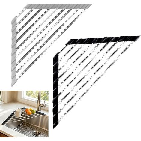 Set di 2 scolapiatti in acciaio inox per lavello Sjpzwcrl (1/5)