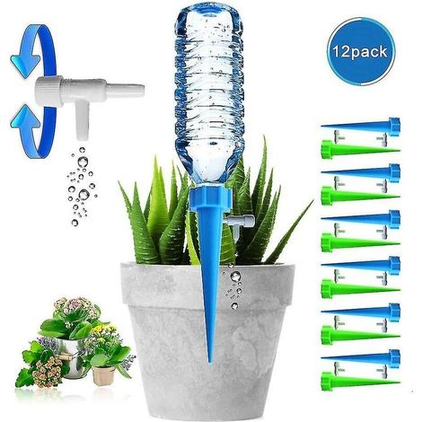 Bouteille goutte à goutte, arroseur automatique de plantes, irrigation goutte à goutte avec vanne de contrôle pour jardin, maison, intérieur, extérieur(12pc) (1/5)