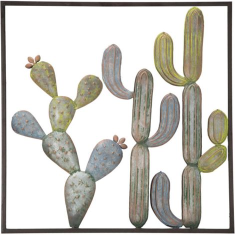 Déco Murale Encadrée en Métal "Cactus" 50cm Multicolore (1/5)