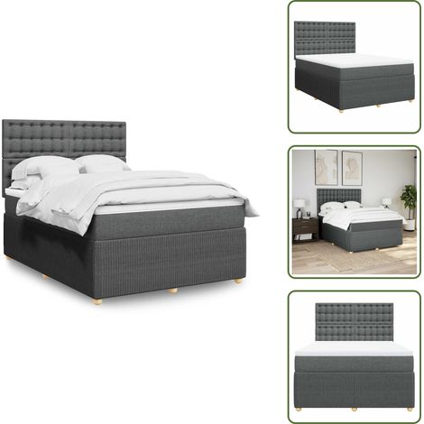 The Living Store Giroletto a Molle con Materasso Grigio Scuro 160x200 cm Tessuto - Materasso a molle insacchettate