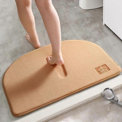 Tapis de bain antidérapant demi-cercle 50 x 80 cm, tapis de douche antidérapant pour chambre et salle de bain, doux et confortable, beige (1/5)