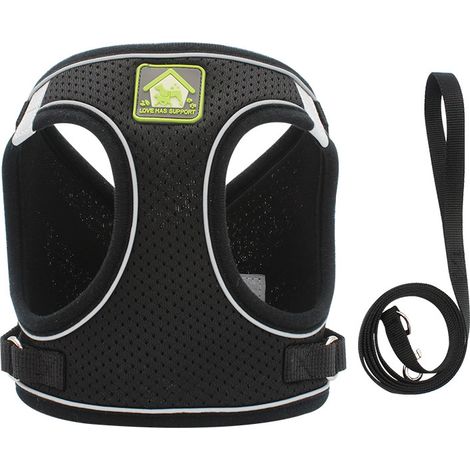 Harnais anti-fugue pour chat, harnais réfléchissant pour chaton, harnais respirant et réglable, laisse, convient aux animaux de compagnie, lapins, chats et chiots (noir) XS