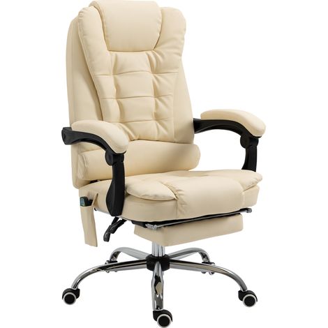 Sedia da Ufficio Ergonomica ad Altezza Regolabile Massaggiante su 6 Punti, 65x160x104 cm, Crema