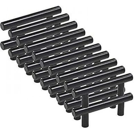 20 poignées noires d'armoire en T, entraxe 96 mm 12 mm. (1/5)