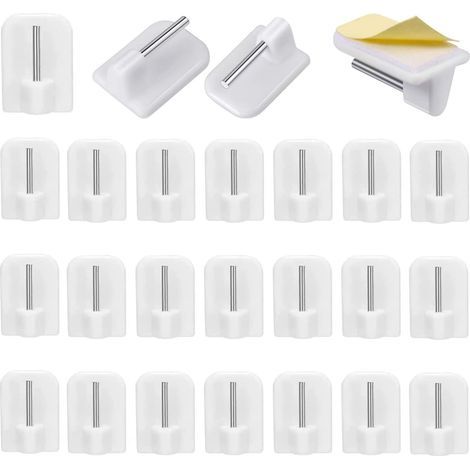 24 confezioni di ganci per tende all'uncinetto, ganci adesivi per bastoni delle tende, senza bisogno di forare, ideali per finestre, bagno e cucina, 2,4 x 1,7 cm (1/5)