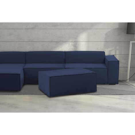 Talamo Italia Pouf Antonella, Pouf de salon, 100% Made in Italy, Fauteuil relax en tissu rembourré, Cm 100x70h43, Bleu, avec emballage renforcé (1/5)
