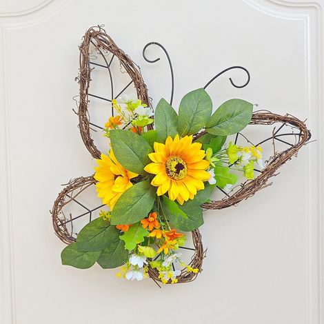 Guirlande Artificielle - Couronne De Printemps Avec Papillons Et Fleurs - Décoration Murale Extérieure Pour Porte D'Entrée Mariage Fêtes - 1 Pièce (1/5)