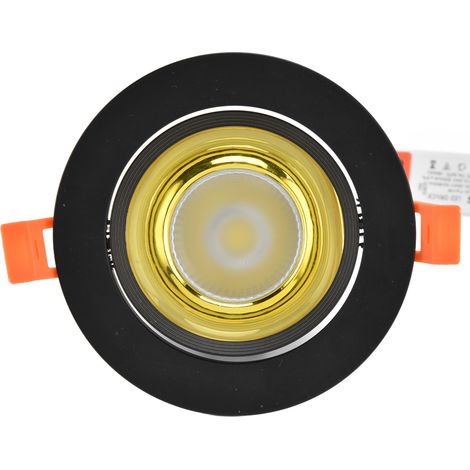 Projecteur encastré LED COB 7W, spot orientable plafond 4,3 pouces, luminaire encastré blanc froid 6000K, 100-264V, découpe 95mm, coque noire, anneau doré. (1/5)