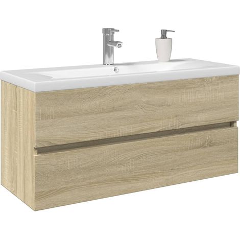 Set de muebles de baño 2 pzas cerámica y madera de ingeniería