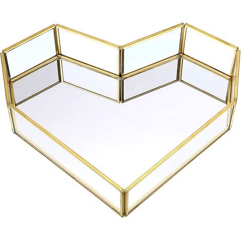 Bandeja de espejo de latón chapado en oro – 25×22×5 cm – joyería/perfume – dormitorio/baño – lujo clásico