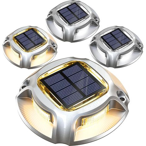 4Pcs Lampe Solaire Extérieure Etanche IP68 Balise Solaire Jardin 2 Couleurs Commutable Blanc Chaud/Froid, Aluminium Charge jusqu'à 20T, Lampe Solaire Sol Escalier Chemin Pont Piscine (1/5)