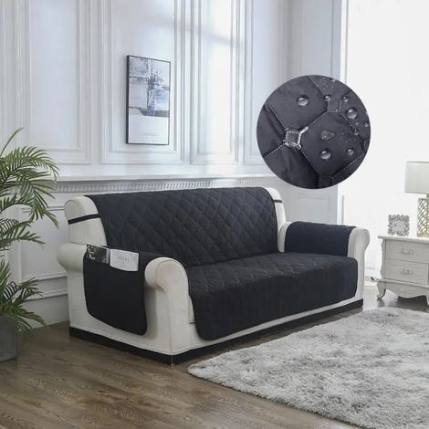 Housse de canapé 3 places imperméable - YSINOBEAR - Noir - Déhoussable - Extensible - Synthétique (1/4)