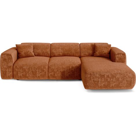 Canapé convertible angle droit 5 places en velours gaufré terracotta YUMA (1/5)