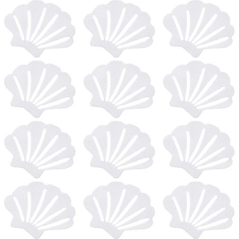 Autocollants antidérapants pour baignoire en forme de coquille (blanc), 12 pièces