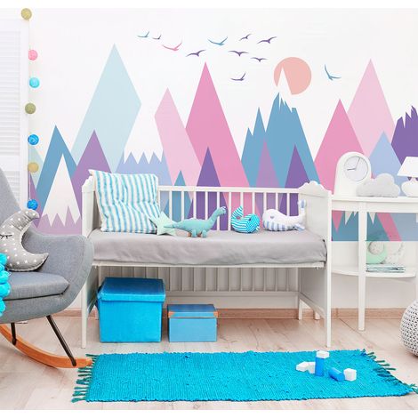 Stickers muraux enfants - Décoration chambre bébé - Autocollant Sticker mural géant enfant montagnes scandinaves MUJKA - 40x60cm (1/5)