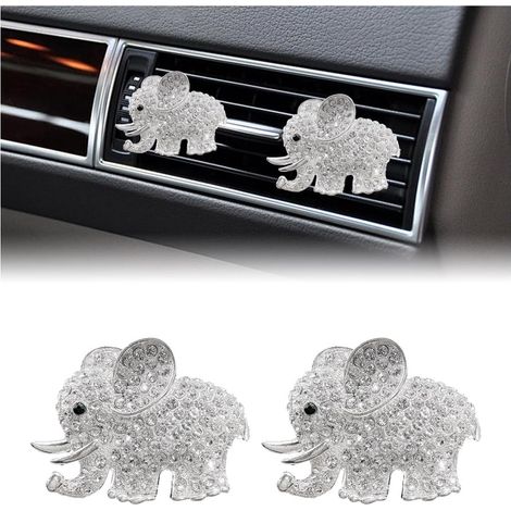 Juego de 2 clips brillantes para rejilla de ventilación de coche, lindos clips de cristal con forma de elefante, joyería difusora de perfume, accesorios decorativos para el interior del coche (mujeres