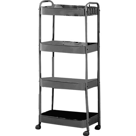 Chariot utilitaire roulant à 3 niveaux avec roulettes, chariot de rangement multifonctionnel mobile pour cuisine et salle de bain, noir, 4 niveaux (1/5)