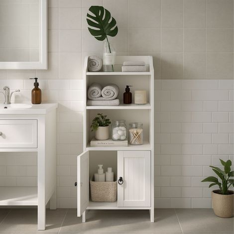 Mobiletto da bagno con 3 ripiani e 2 ante