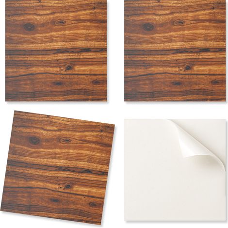 Juego de baldosas de vinilo de f谩cil instalaci贸n con dise帽o de madera natural, 4x50x50 cm.