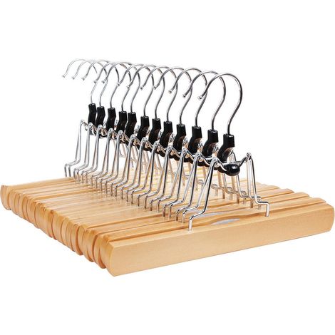Cintres-pinces en bois lot de 12 pour pantalons et jupes anti-glissement et crochets chromés rotatifs à 360° beige (1/5)