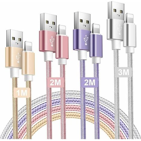 Cable iPhone Chargeur iPhone 1M/2M/2M/3M [Certifié MFi] Cable Lightning Nylon Tressé iPhone Charge Rapide Fil Compatible avec pour iPhone 13 Pro Max XR 11 12 XS X 8 7 Plus 6s 6 SE iPad,4 Couleurs (1/5)