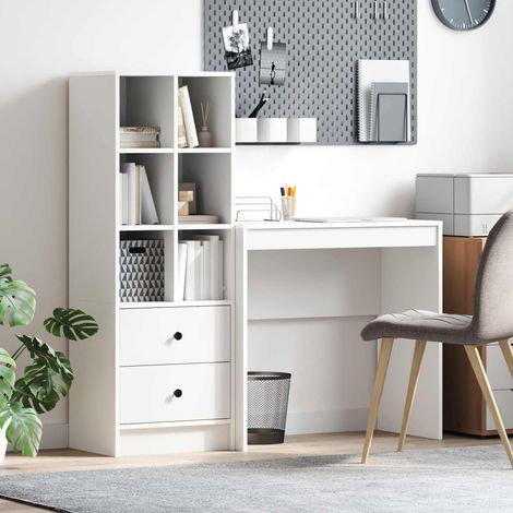 vidaXL Schreibtisch mit Schubladen mit Regal mit Speicher 2 pcs Weiß (1/5)