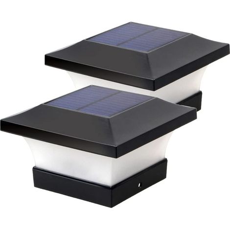 Lot de 2 lampes solaires LED en bois 10 x 10 cm, lumière du jour blanche 6000 ohms (1/5)