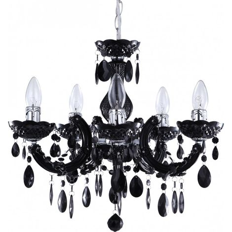 Litecraft Marie Therese Chandelier Ceiling Light Crystal Effect 5 Arm - Black