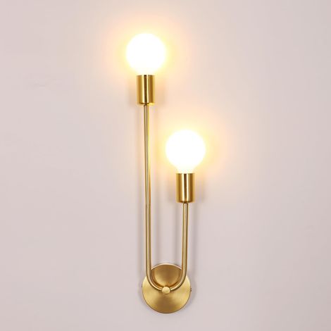 1 Applique Murale Intérieure 2 Lumières E27 Métal Doré Design Industriel pour Salon Chambre Couloir (1/5)