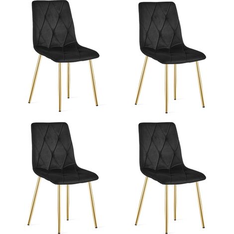 LIBRA Stuhl - schwarzer Samt / goldene Beine x 4