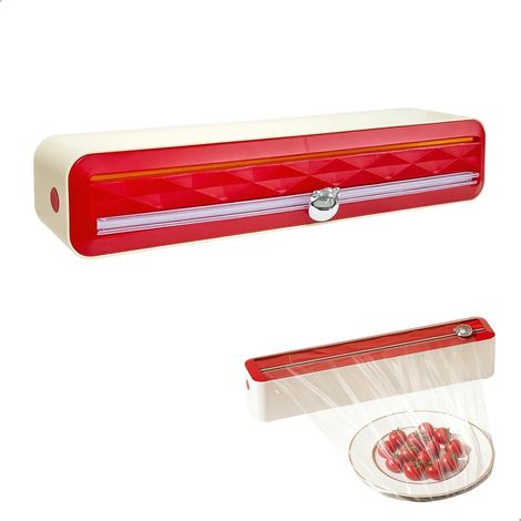 Distributeur Film Alimentaire, Dévidoir Film Alimentaire avec Coupeur, Coupe Film Alimentaire, Distributeur Papier Aluminium et Film pour Cuisine a Domicile Restaurant, Rouge (1/5)