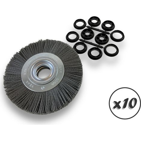 Lot de 10 brosses circulaires NYLON Abrasif Ø 175 mm Epaisseur 2 rangs Carbure silicium Grain 240 Alésage 32 mm + réducteur bague 25/22/20/16/12 mm Touret ponceuse Kibros 235177KR240x10 (1/5)
