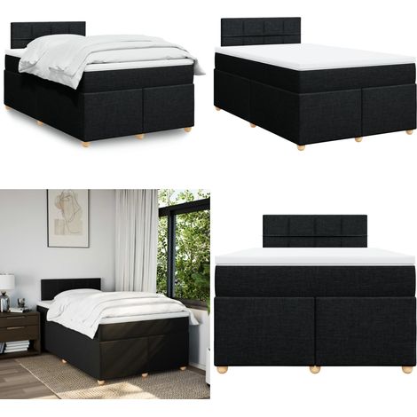 vidaXL Sommier à lattes de lit avec matelas Noir 120x200 cm Tissu (1/5)