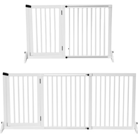 Absperrgitter Hund Freistehendes Verstellbares Schutzgitter mit Füßen 113-166 x 71 cm Holz Hundegitter Türschutzgitter Hundeabsperrgitter für Treppen, Türen, Küche, Flur, 3 Paneelen, Weiß
