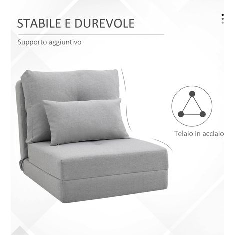 Poltrona Letto 3 en 1 convertible en méridienne et canapé de sol avec deux coussins, gris clair (1/5)