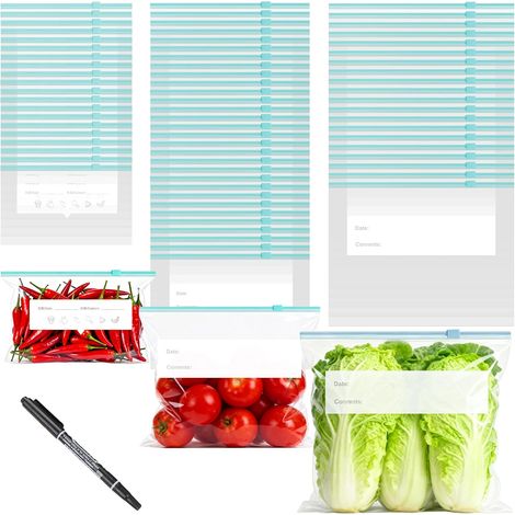 70 Pieces Reusable Freezer Bag, Food Sealed Zip Bag BPA Free, Transparent Stand Up Storage Bag for Freezer, Meat, Vegetables, Liquid and Picnic Family (1/5)
