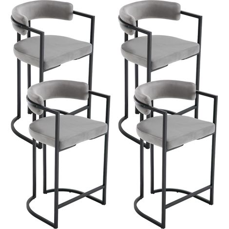 Wahson Velvet Bar Stools 4Pcs – Modern Counter Chairs for Kitchen, Home Bar & Restaurant, Gray (1/5)
