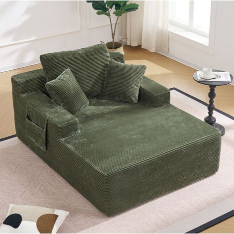 Sofá cama compacto, bolsillos laterales, cojines suaves, espuma de alta densidad con muelles, pana verde (1/5)