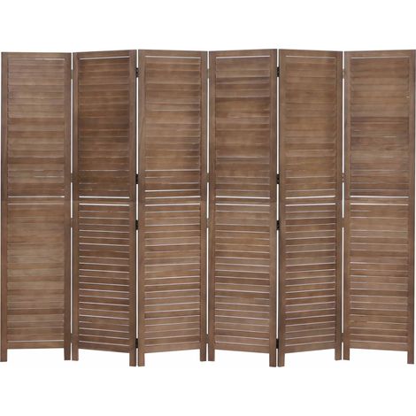 [NUNCA USADO] Biombo HHG-532b, separador de ambientes, mampara de protección visual, madera de paulownia vintage, 180 x 242 cm, marrón (1/5)