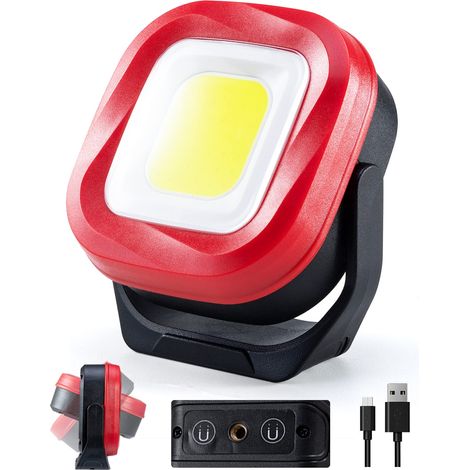 Lampe de travail LED COB, 42 LED, 1000 Lumens – Lampe torche portable, rechargeable et magnétique pour inspection – 2400 mAh (1 pièce)