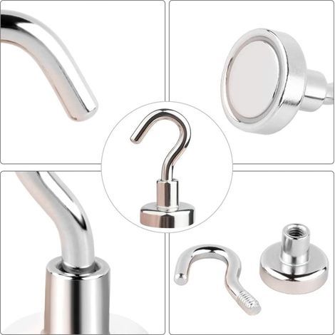 Ganci magnetici neri, potenti ganci magnetici al neodimio per appendere oggetti, magnete con gancio per auto, barbecue, frigorifero, E10, 5 pezzi (1/5)