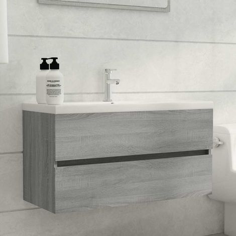 Meuble sous lavabo - Armoire de lavabo Style Contemporain Sonoma gris 90x38,5x45 cm Bois d'ingénierie BV172293 - BonneVie (1/5)
