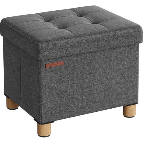 Storage Stool, Folding, 32 x 40 x 33.5 cm, Linen Fabric, 300 kg Load Capacity, Wooden Legs, Living Room/Bedroom (1/5)