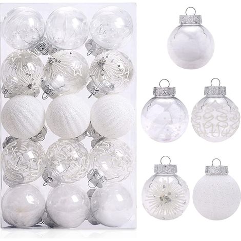 Boules de Noël 30 pièces Set Boules de Noël Transparentes Décoratives pour Mariage Festival Noël Décoratives (Blanc, 2.36"/60mm) (1/5)