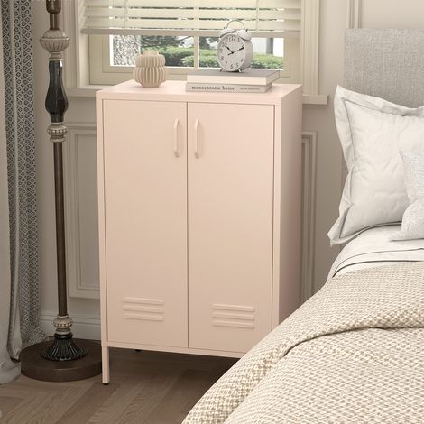 Metallschrank mit 2 Türen in Rosa, verstellbare Böden bis 120 lb pro Ebene, Belüftung, rutschfeste Füße für Küche und Wohnraum LINHOO