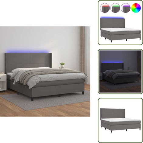 Letto con testiera regolabile - vidaXL Giroletto Molle con Materasso e LED Grigio 160x200cm Similpelle - Letto con coprimaterasso