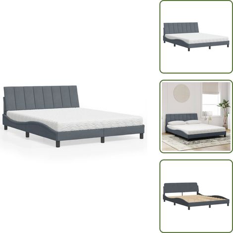 vidaXL Lit avec matelas gris foncé 160x200 cm velours (1/5)