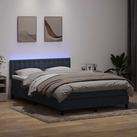 Sommier à lattes de lit et matelas et LED gris foncé 160x210cm velours (1/5)